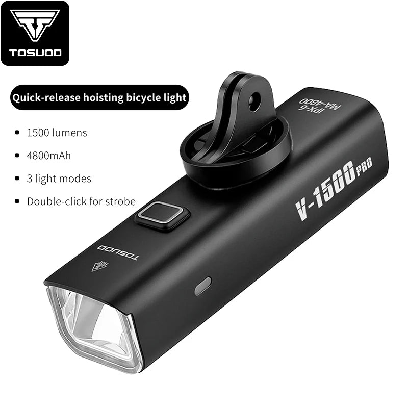 TOSUOD Bicycle Front light 1500 Lumens 4800mAh Bike Light Waterproof USB Charging IPX6 Waterproof Cycling Lamp Accessories