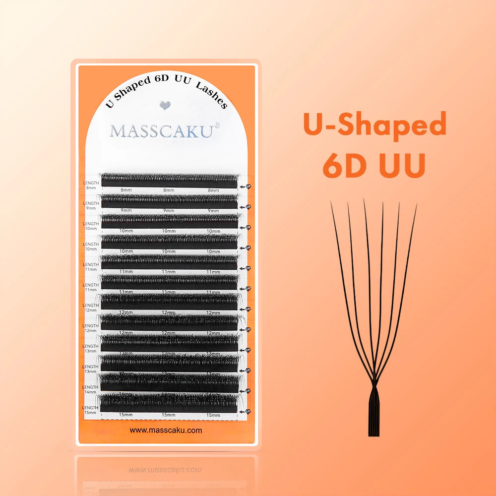 10cases/lot MASSCAKU U Shape 6D W Lash Extensions Mixed Length Handmade Double Tips Premade Fans Volume False Eyelashes in Stock
