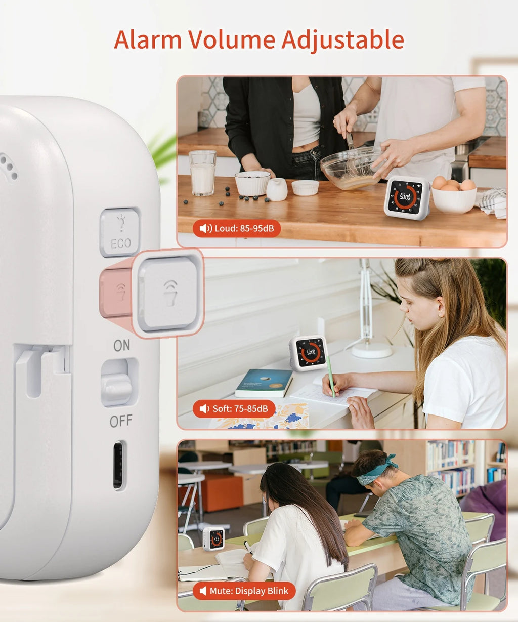 Multipurpose Visual Digital Timer Magnetic USB Charging Timer 12H Countdown Stopwatch for Office Classroom and Kitchen