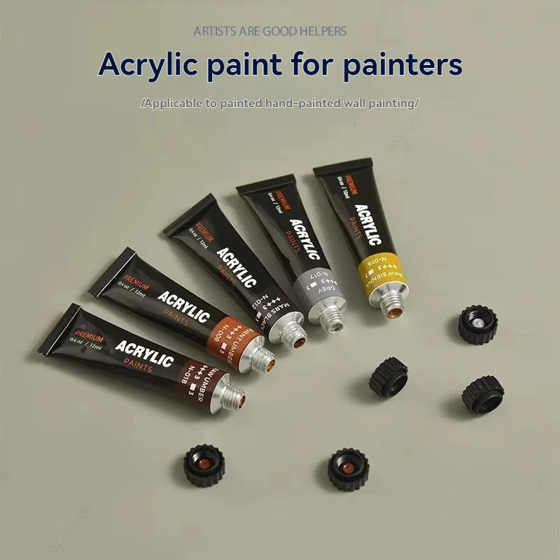 Acrylic Paint Set 12/24/30 Colours 12ml, Perfect for Canvas, Wood, Fabric, Leather, Cardboard, Paper, MDF And Crafts