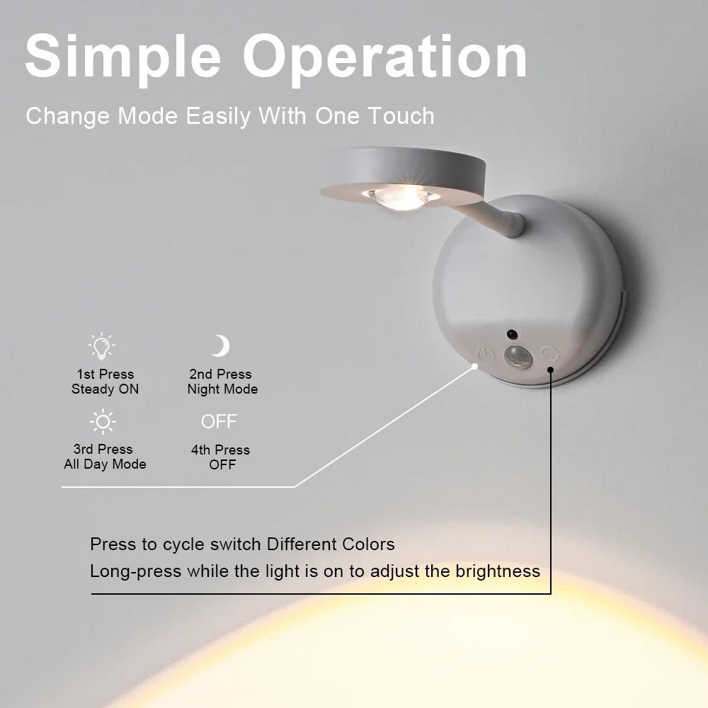 USB Rechargeable Intelligent Human Sensing Wireless Wall Light Dimmable Led Spotlight for Lighting Paintings Pictures 3 Colors