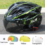 PJT Ultra-Light Magnetic Goggles Bicycle Helmet Lightweight PC Shell & EPS Foam Construction Cycling Helmet MTB Bike Helmet