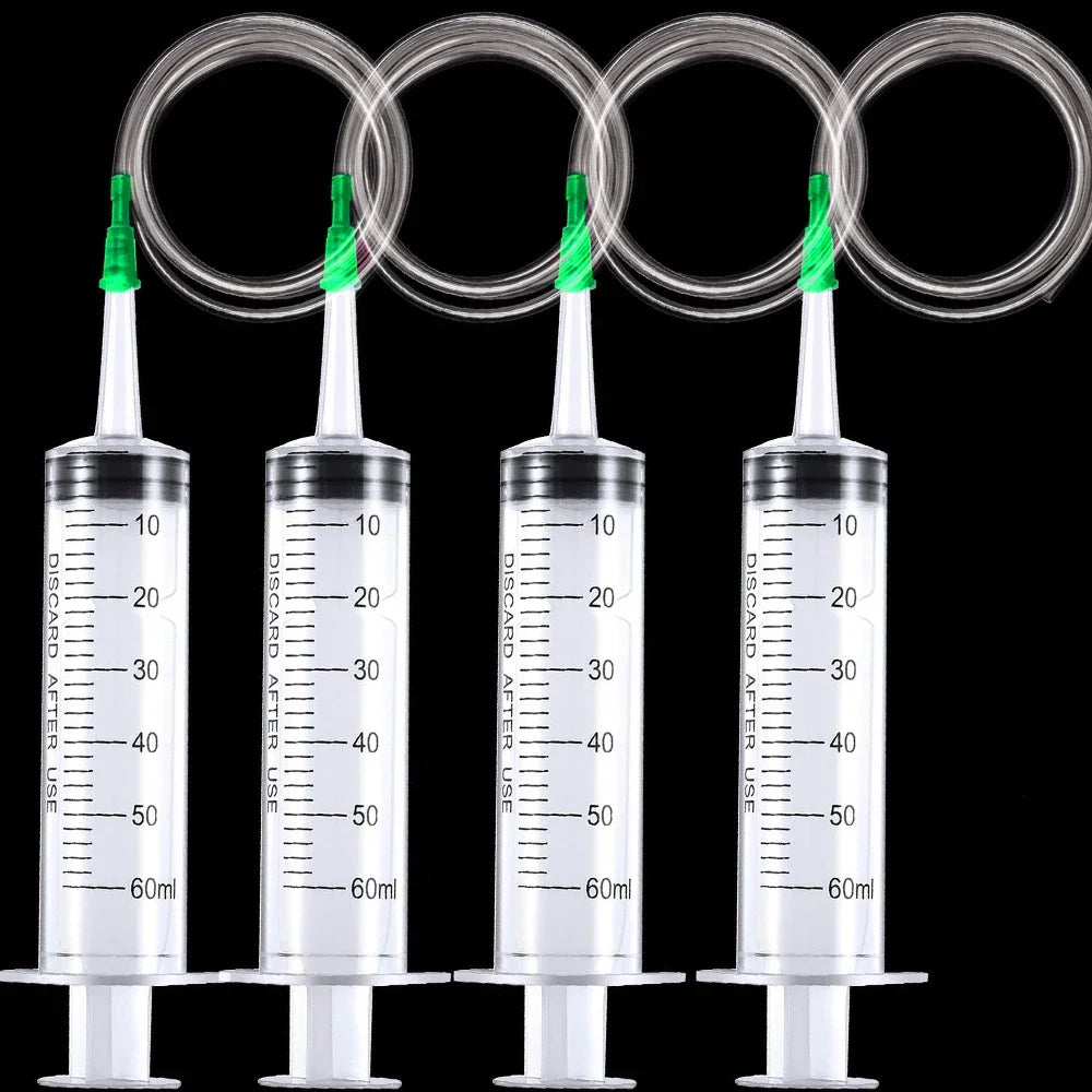 60ml Syringe With 1m Hose Plastic Syringe Pet Feeding Syringe with Lid Measuring Syringe for Lab, Dispensing, Watering Pumping