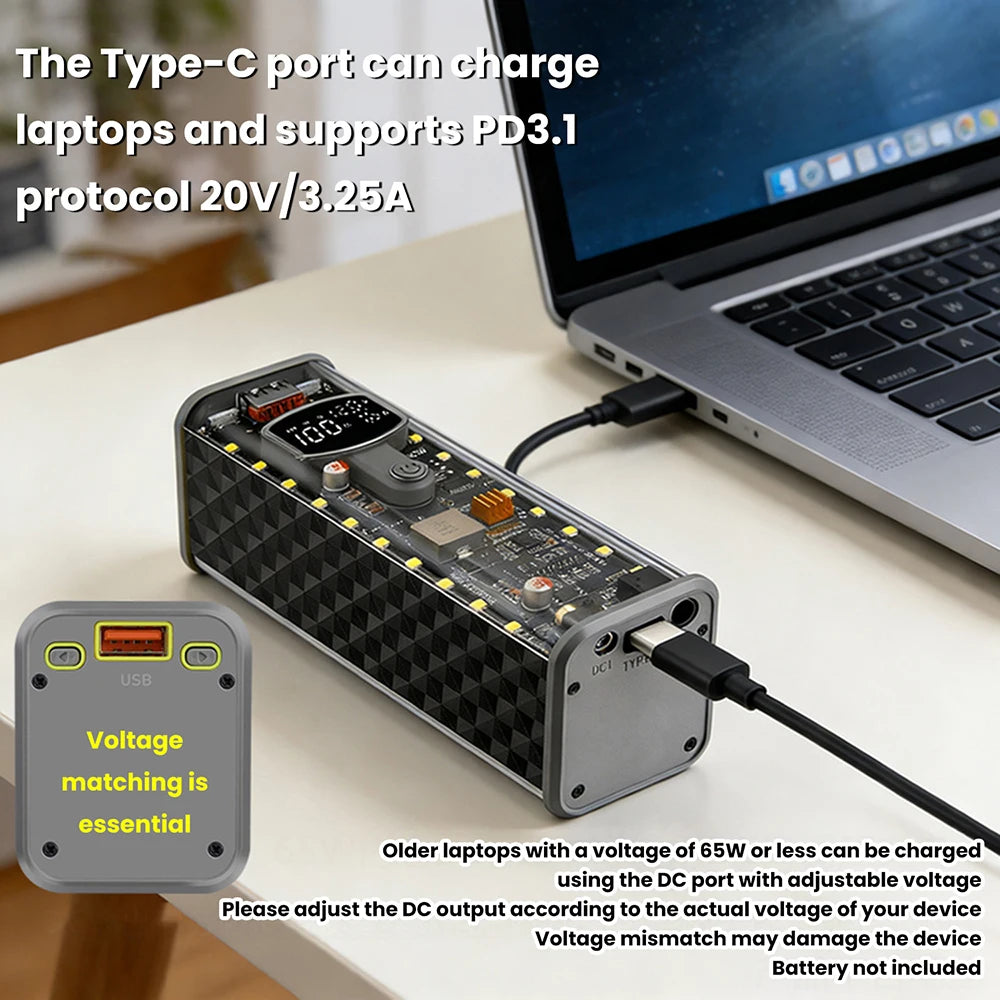 PD65W Battery Storage Box Super Fast Charging 8 Cell 18650 DIY Power Bank Case Kit Digital Display Battery Holder USB+Type-C