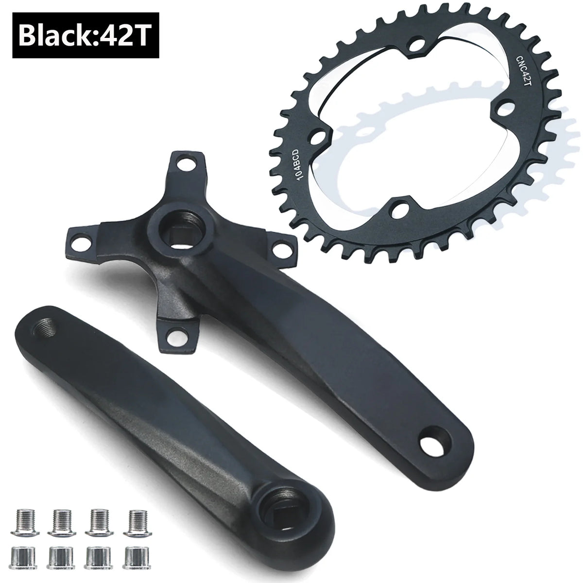 Bicycle crankset square taper single chainring 30T-42T black 152/165/170mm