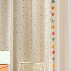 1Pair Cute Rainbow Hairball Embroidered Sheer Tulle Curtain with Pom-pom Tassels Lace For Living Room Childrens Room Home Decor