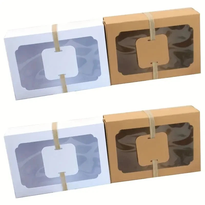 5/10pcs, New Large Kraft Paper Box, Cookie Candy Cake Gift Box, PVC Transparent Window Birthday Christmas Gift, Party Supplies
