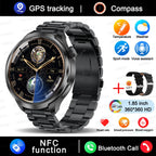 1.85" HD Big Screen Smart watch For men Sports NFC Watch Bluetooth Call Blood Pressure Temperature GPS Sport Track smart watch