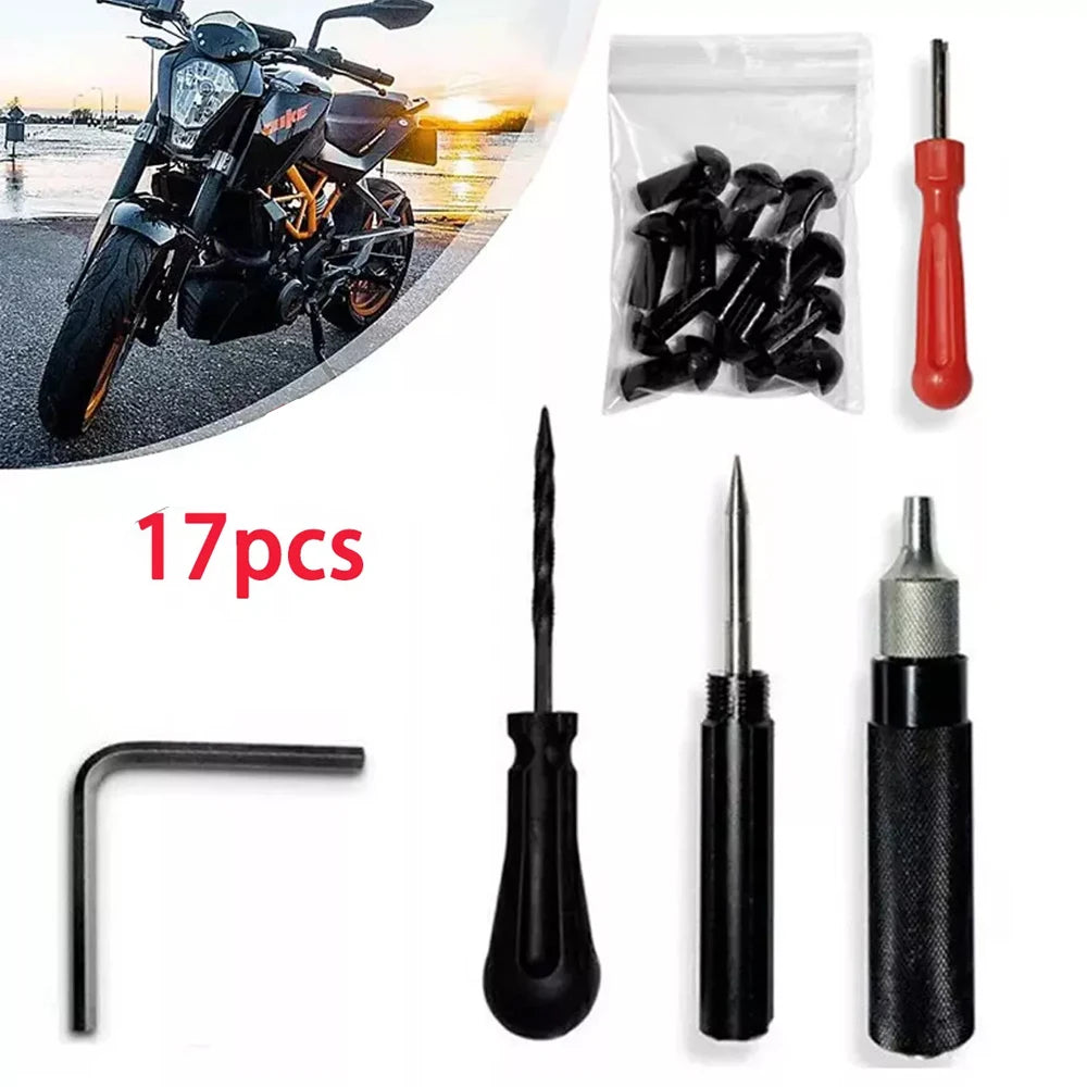 17PCS Outer Tire Puncture Repair Kit Mushroom Plug Tool Motorcycle Scooter Bike Car Motorcycle Tire Repair Plug Tool