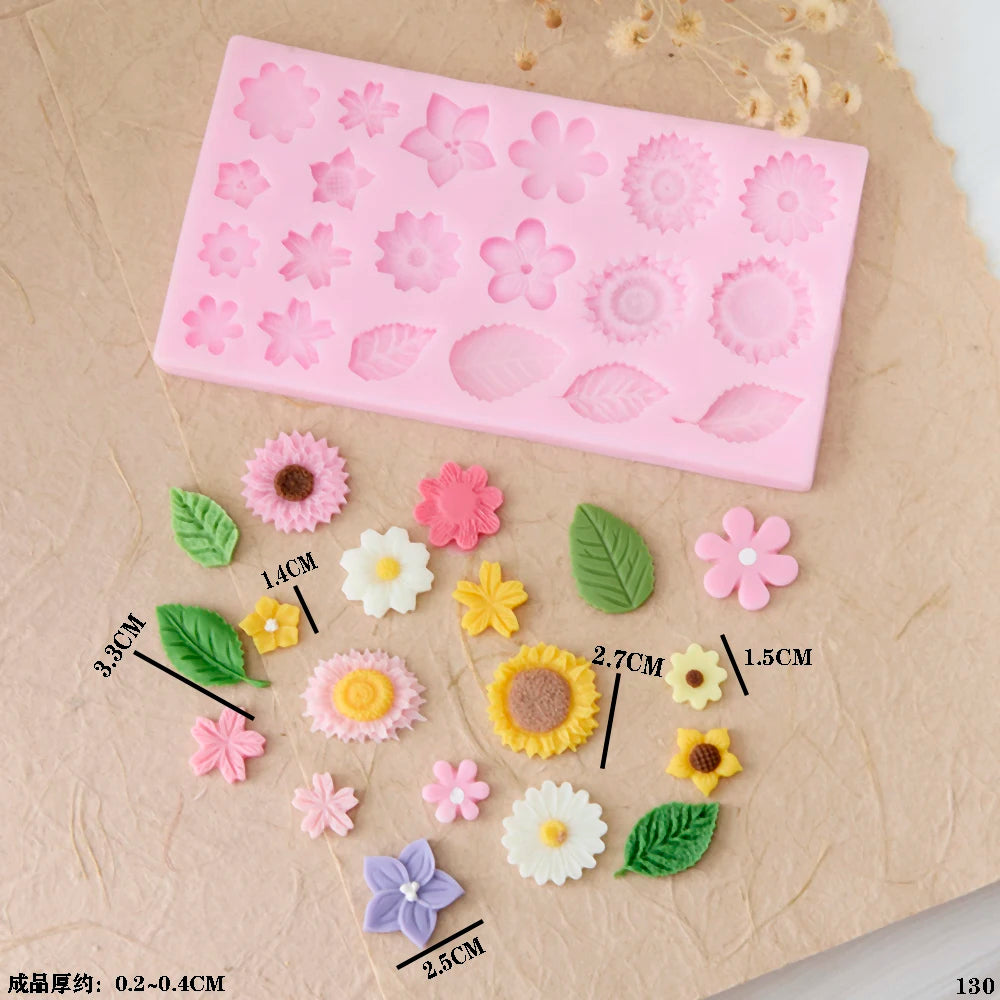 3d Flowers Cherry Blossoms Silicone Molds Daisies Five-petal Flowers Fondant Candy Chocolate Mould Cake Decor Baking Accessories