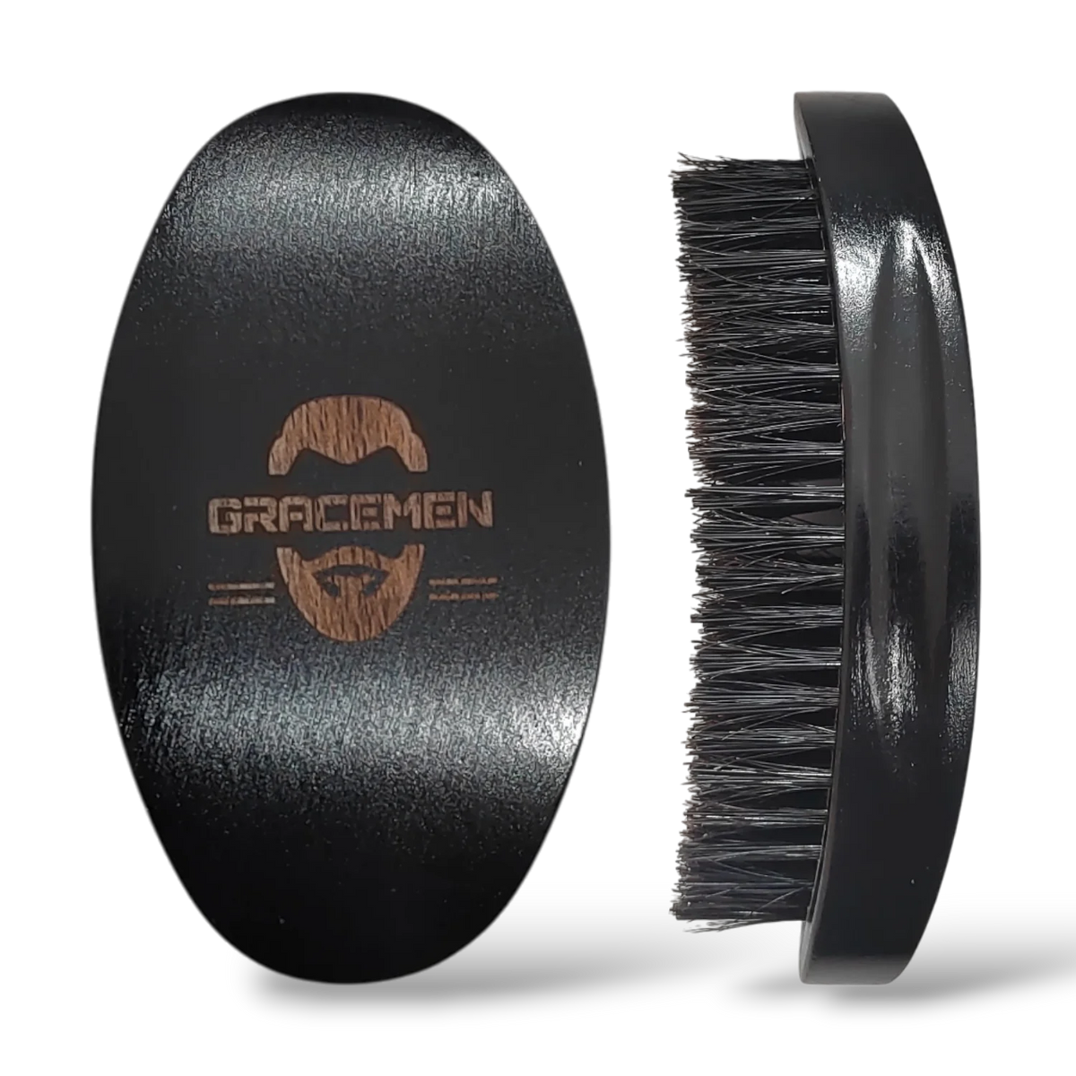 Gracemen 360 Wave Brush Curved Wooden Boar & Nylon Bristles, Soft/Medium/Hard, Black