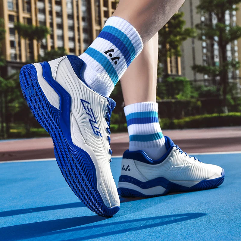 Men's Badminton Shoes Non-Slip Court Sneakers, Wear-Resistant, Blue/Orange or Deep Blue, 36-46