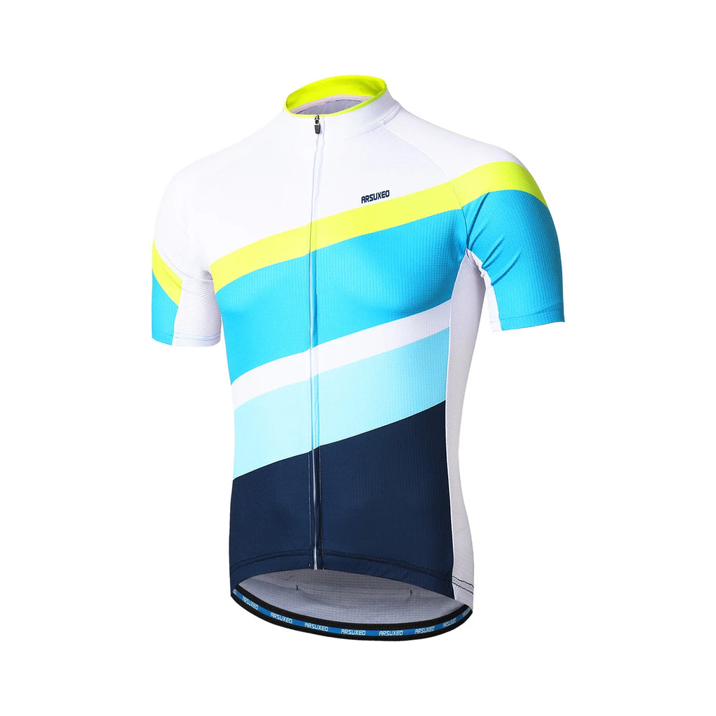 ARSUXEO Men's Cycling Jersey Bicycle Summer Short Sleeves Mountain Bike T-Shirt With Zipper Pockets Reflective Riding Clothing