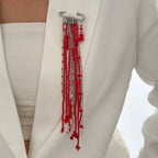Exaggerated Long Tassel Chain Rice Bead Crystal Women's Brooch Handmade Bead Multi-layer Chain Fixed Needle Clothing Decoration