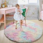 100/120/140/160 Round Rug Fluffy Soft Area Rugs for Kids Girls Room Princess Castle Plush Shag Carpet Cute Circle Bedroom Decor