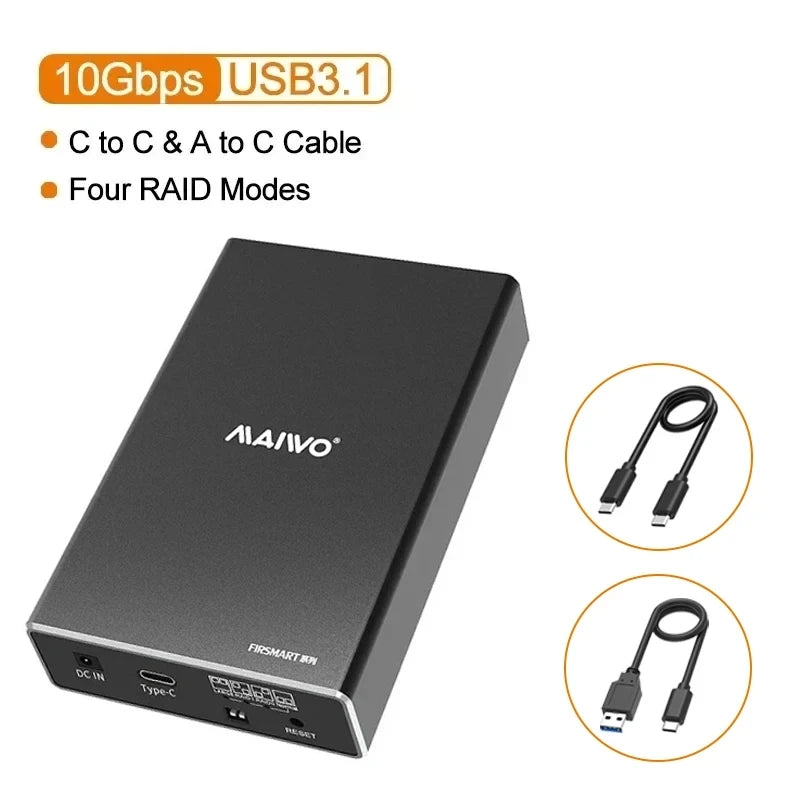 MAIWO Mobile Hard Disk Box RAID Disk Array Dual Bay 2.5'' Solid-state Mechanical Serial Port External Box with Protective Cover