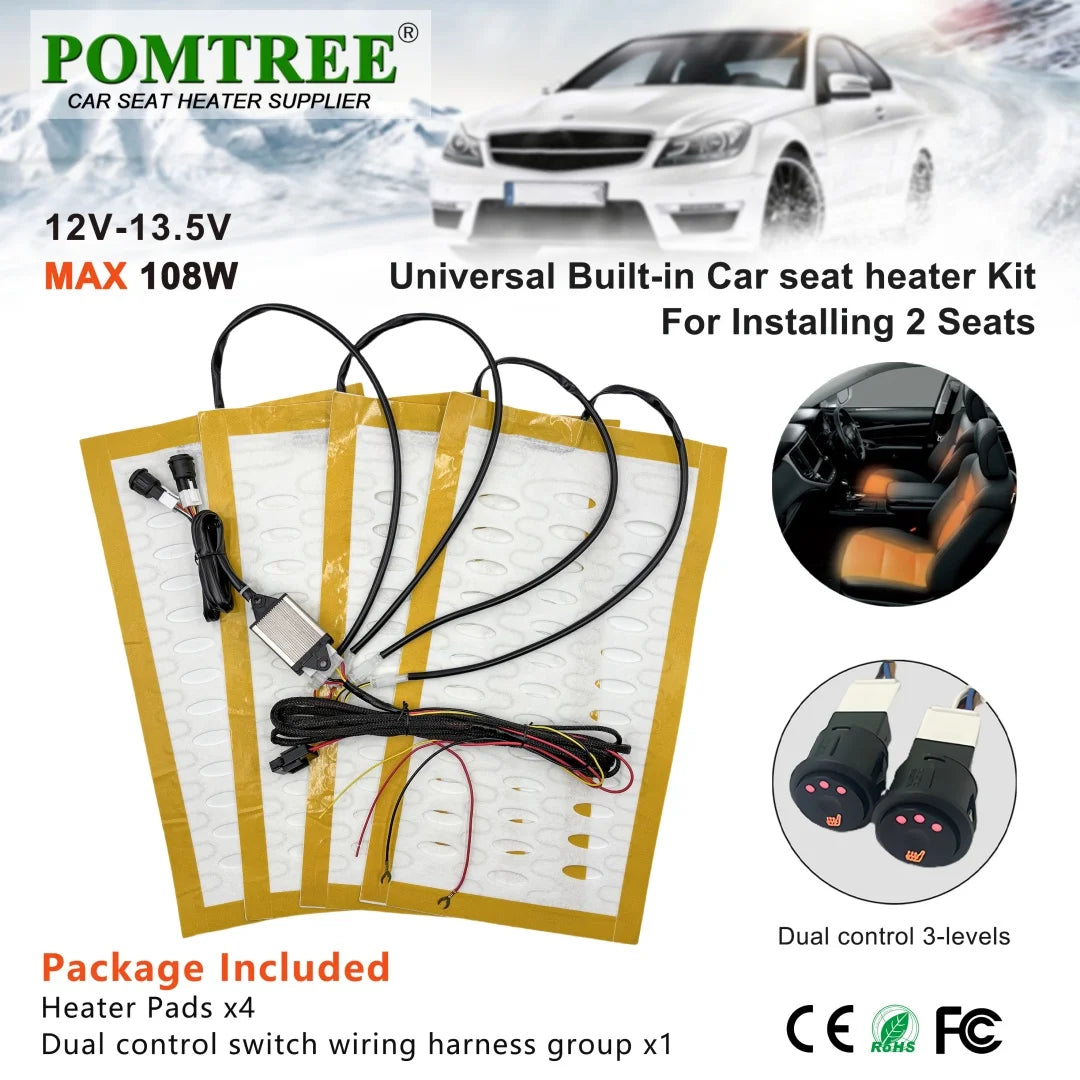 Universal Car Seat Heater Kit for 2 Seats 108W Alloy Wire Heating Pads 3-Level Dual Switch