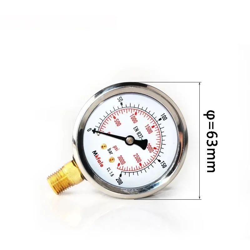 NBSANMINSE Hydraulic High Pressure Oil Gauge SM1SP63L 63mm 2.5inch 1/4 NPT Liquid Manometer Instruments Stainless Steel Gauge