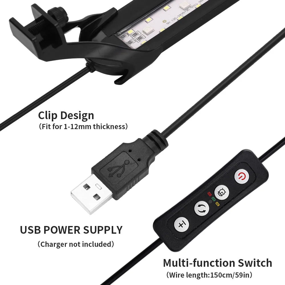 USB Aquarium Timer Led Lights For Fish Tank Full Spectrum Fish Tank Light LED Lamp for Water Plants Aquatic Lamp Light 6W/9W/12W