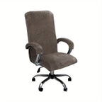 3pcs/set Velvet Plush Stretch Computer Office Chair Cover With Armrest Cover, Solid Color Spandex Armchair Slipcover, Removable