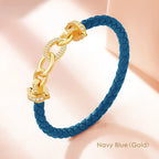 MOONLIGHT New Luxury Women's Zircon Ring Round Bracelet Genuine Braided Leather Bracelet for Woman Fashion Accessories 8 colors