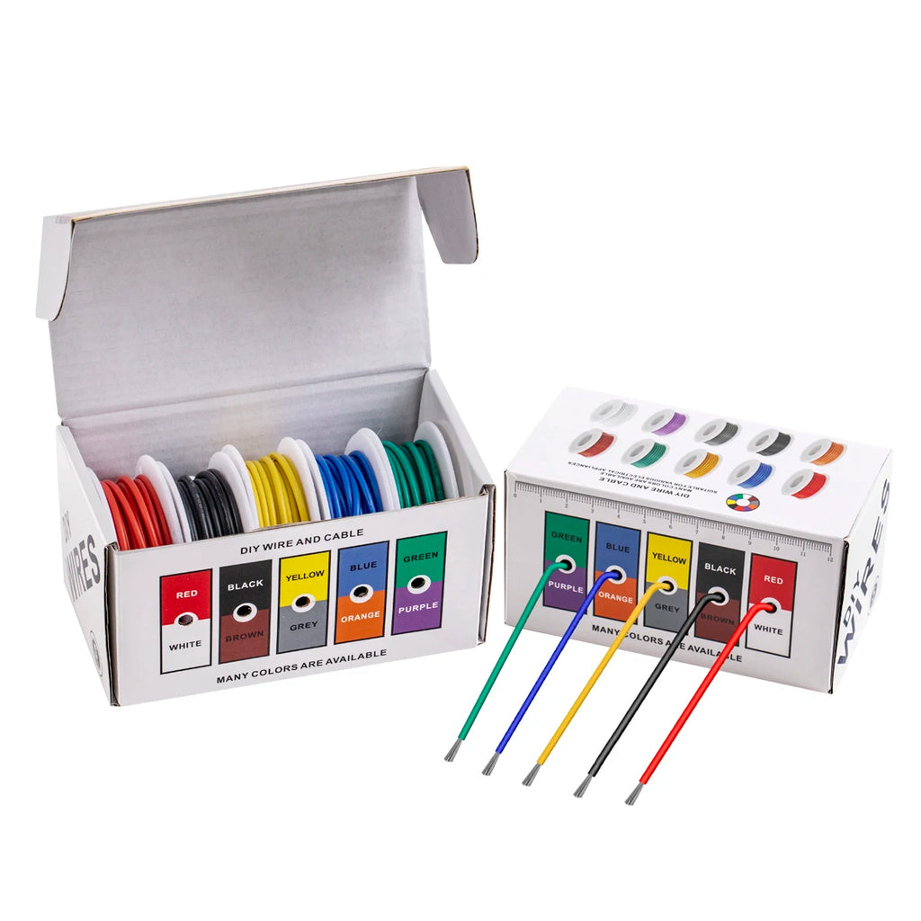5 Colors 16/18/20/22/24/26/28/30 AWG Stranded Electrical Wire Flexible Silicone Tinned Copper Wires 18 Gauge Hookup Wire Cable