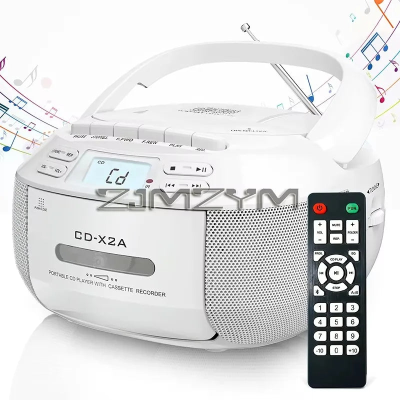 Portable CD Cassette Player Recorder Boombox with USB MP3 Radio Remote, AC/DC, Black