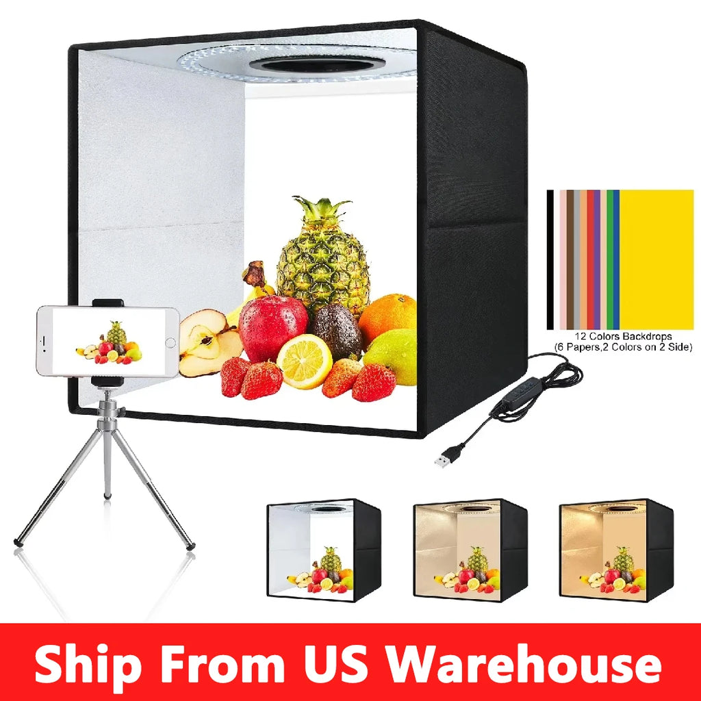 30/40CM Photo Studio Light Box,Dimmable Portable Photography Lightbox,Photo Studio Shooting Tent Box Kit 6/12 Colors Background