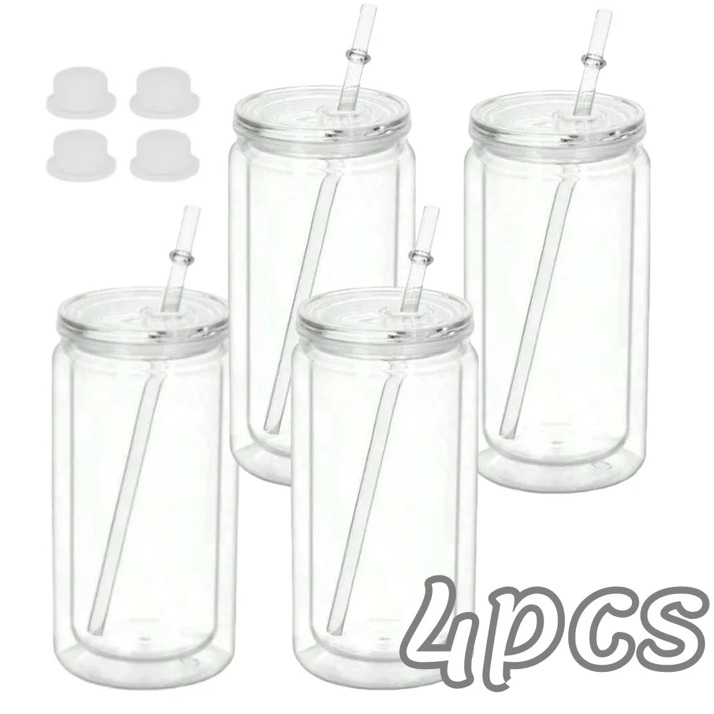 16OZ DIY Snowglobe Tumbler with Pre Drilled Hole Reusable Plastic Water Bottles Break-Resistant Mason Jar Cups for Holiday Gifts
