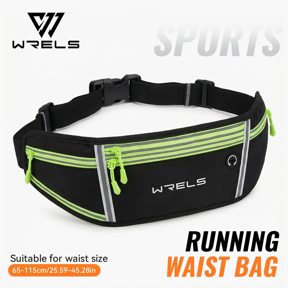 WRELS Waterproof Running Waist Belt Slim Sports Fanny Pack Invisible Fitness Phone Pouch for Hiking Travel Jogging Cycling