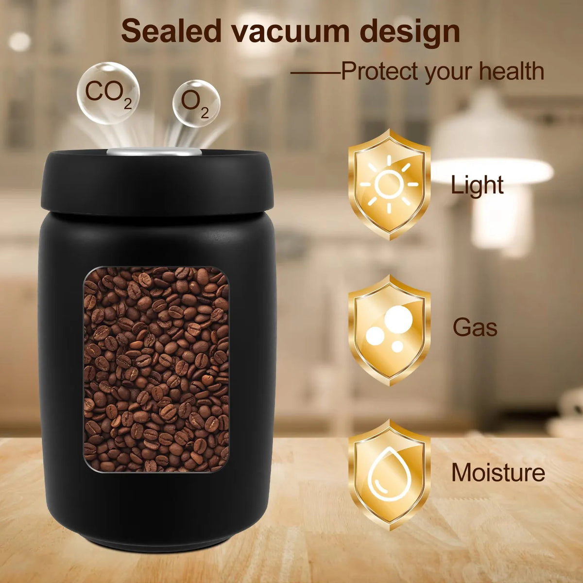 Coffee Beans Vacuum Sealed Jug 304 Stainless Steel Food Keep Fresh Storage Container Kitchen 1200ml Coffee Vacuum Canister