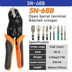 SN-68B Crimps Plug JST ,TE,XH,SM,VH,PH,Molex Terminals Ratchet Crimper Pliers For 0.08-1.5mm²(28-16 AWG) Wires Tool