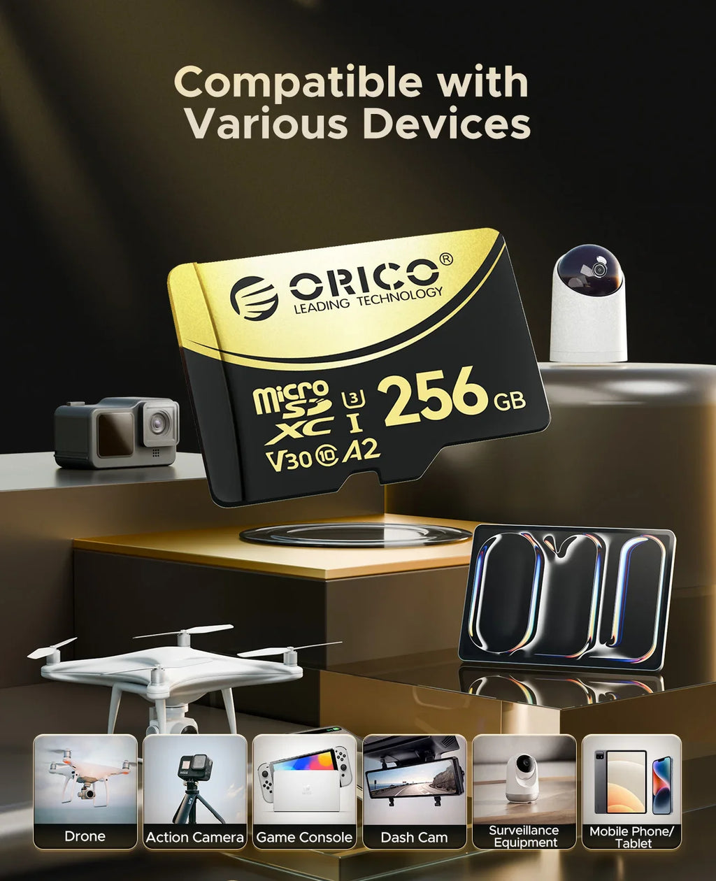 ORICO Micro SD Card TF Memory Card 512GBFull HD and 4K UHD C10, U3, V30, A2, microSDXC Up to180 MB/s for GoPRO DJI Drone
