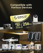 ORICO Micro SD Card TF Memory Card 512GBFull HD and 4K UHD C10, U3, V30, A2, microSDXC Up to180 MB/s for GoPRO DJI Drone