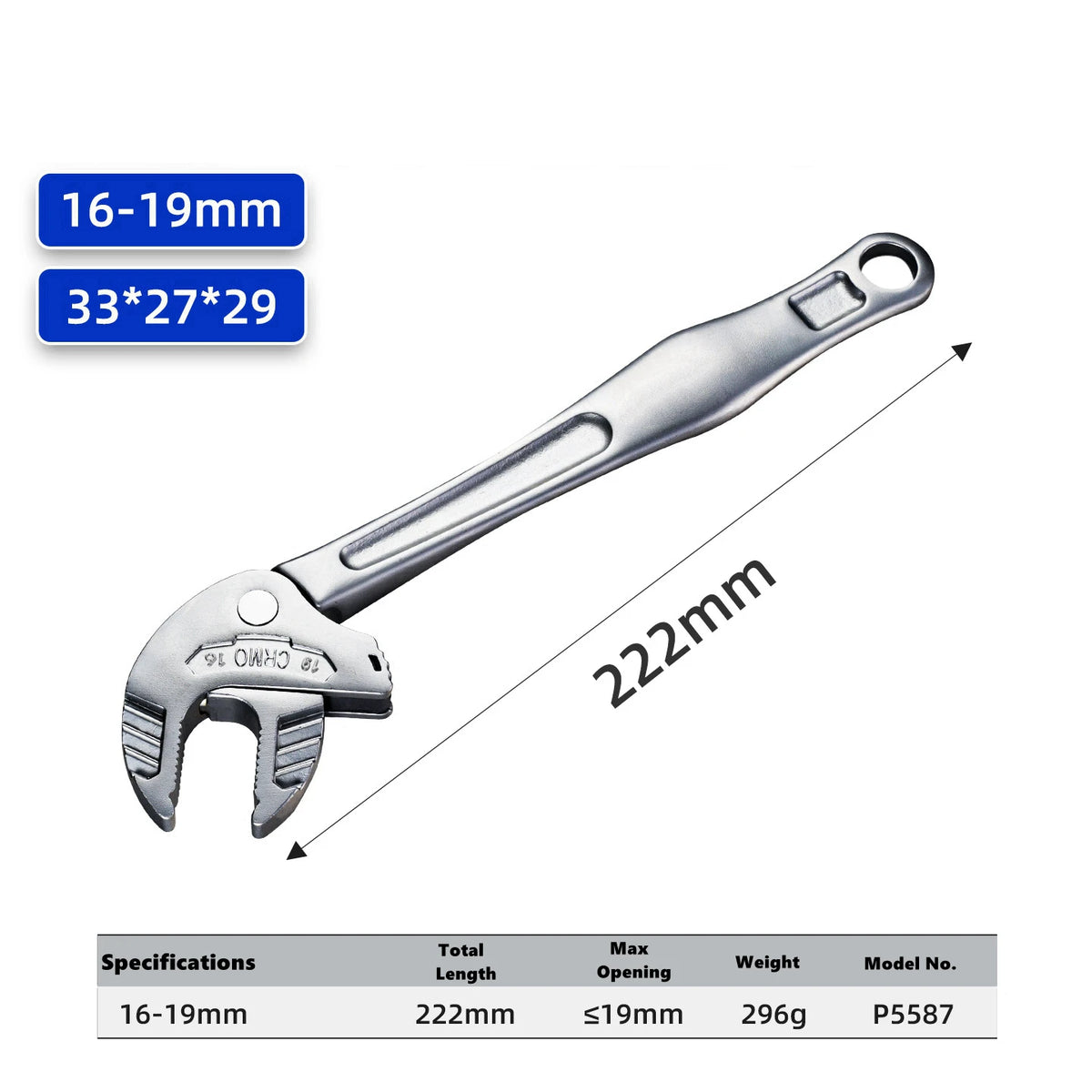 Self-Locking Spring Ratchet Wrench Motorcycle Repair Heavy-Duty Adjustable Crab Claw Wrench for Motor – Extra-Large Jaw Opening