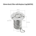 38/50mm 316 Stainless Steel Boat Deck Filler with Keyless Cap GAS DIESEL FUEL WASTE WATER Mirror Polish Marine Deck Filler Cap