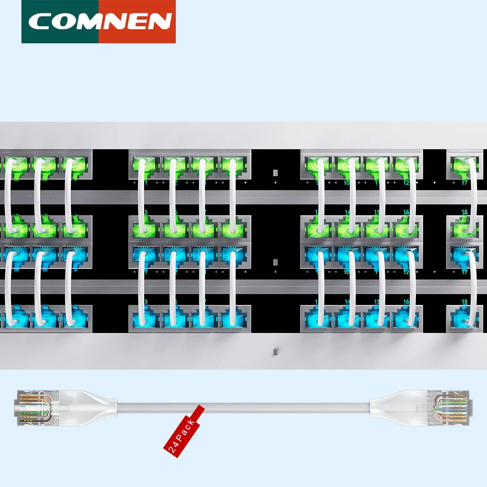 COMNEN 24 Pack Ethernet Lighting Patch Cable Flexiable Slim Cat6a 10G POE LAN Cable  for Switch Ps5 Router Xbox Computer
