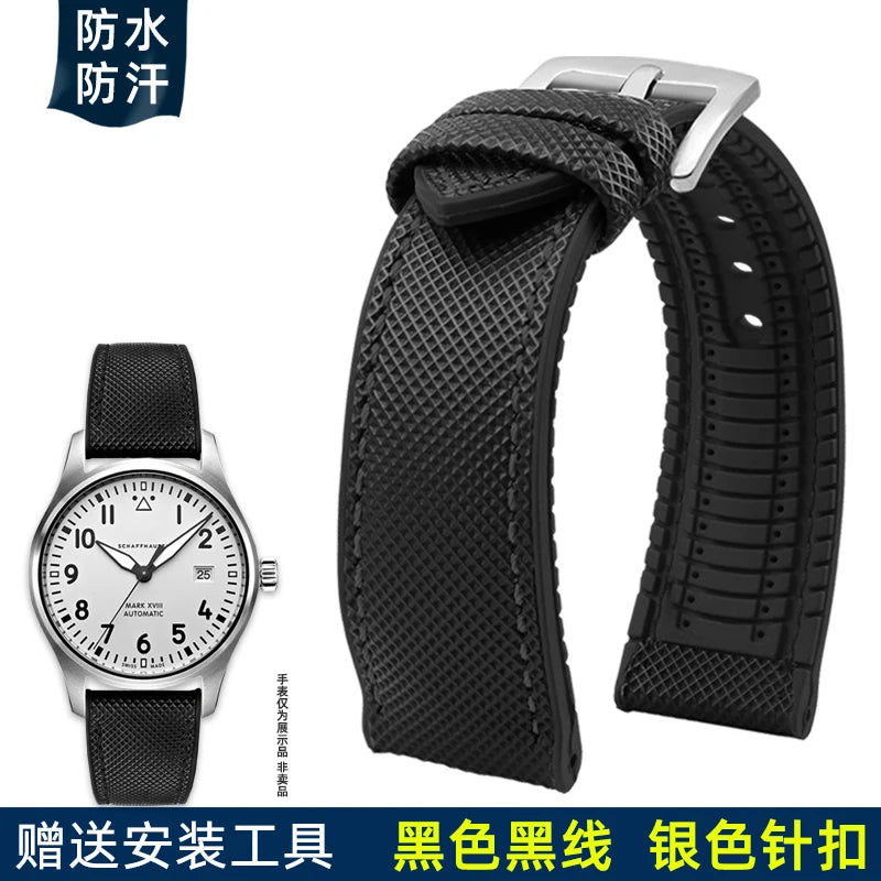 for IWC Pilot Mark 18 Portuguese Tudor Breitling Nylon Rubber Bottom Watch Strap Watchband 19mm 20mm 21mm 22mm 23mm 24mm