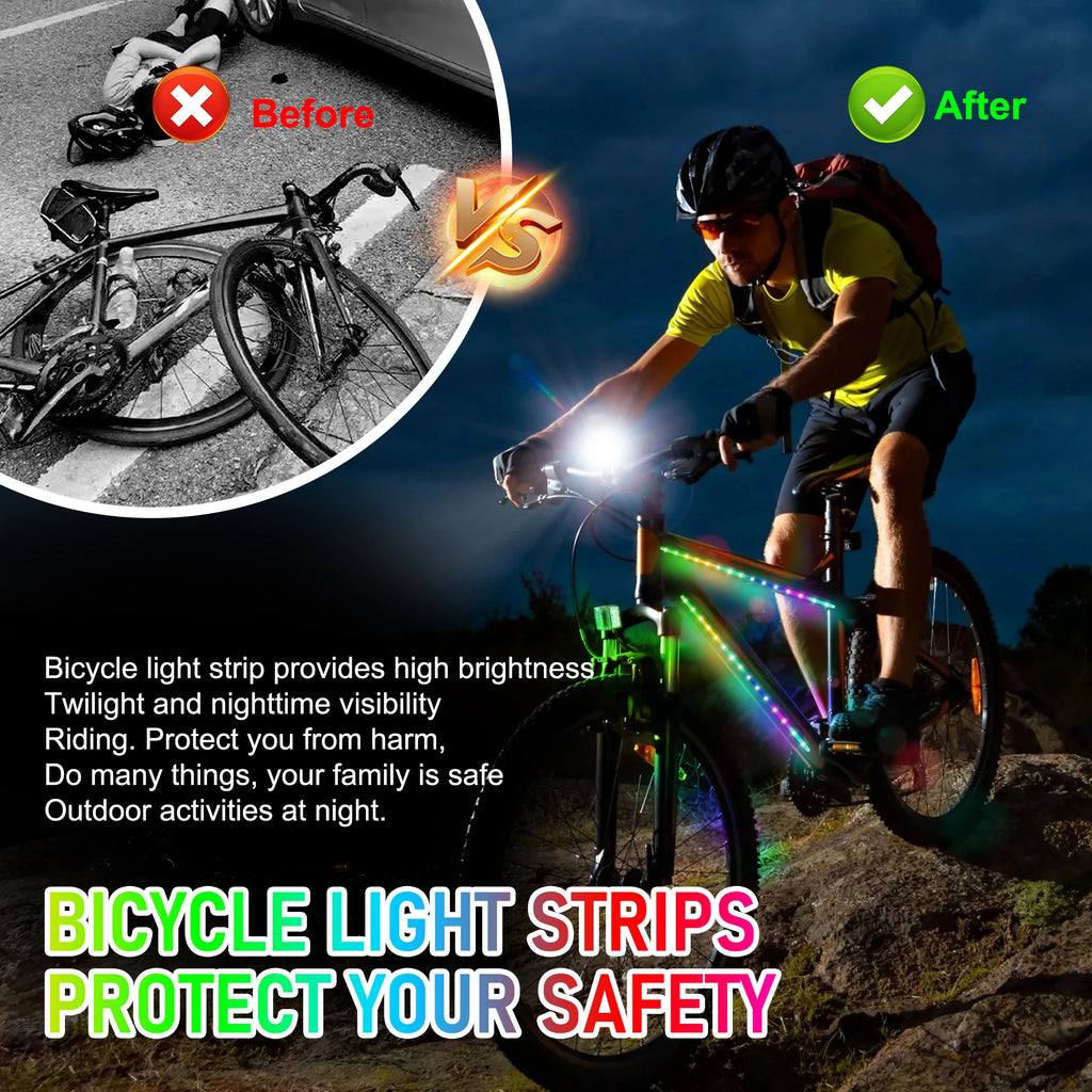 Bicycle RGB strip lights are suitable for night riding, camping riding, and outdoor cycling. Night riding is both fun and safe