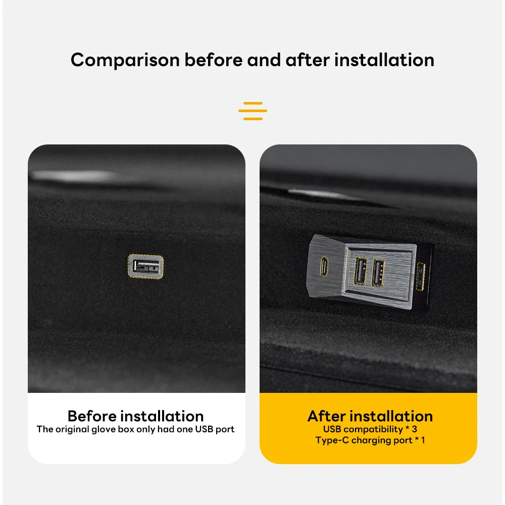 Glovebox USB Hub For Tesla Model Y Juniper 2025 Launch Model 3 Highland Type-C Digital Splitter Docking Station Data Tansmission