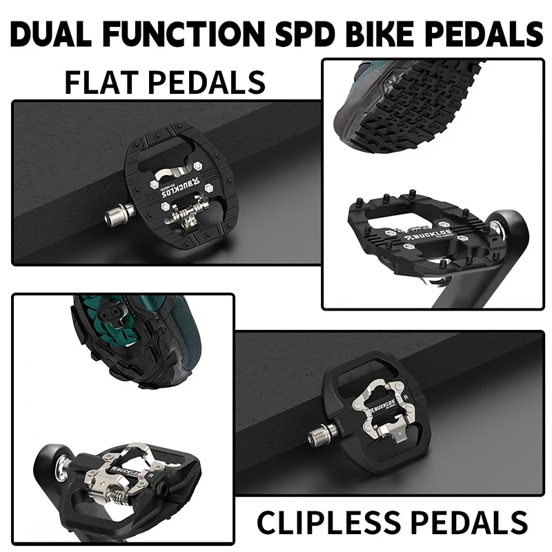 BUCKLOS Mountain Bicycle Pedals Sealed Bearing Dual Clipless Flat & Lock Pedal for Shimano SPD Nylon Bike Pedals Cycling Parts