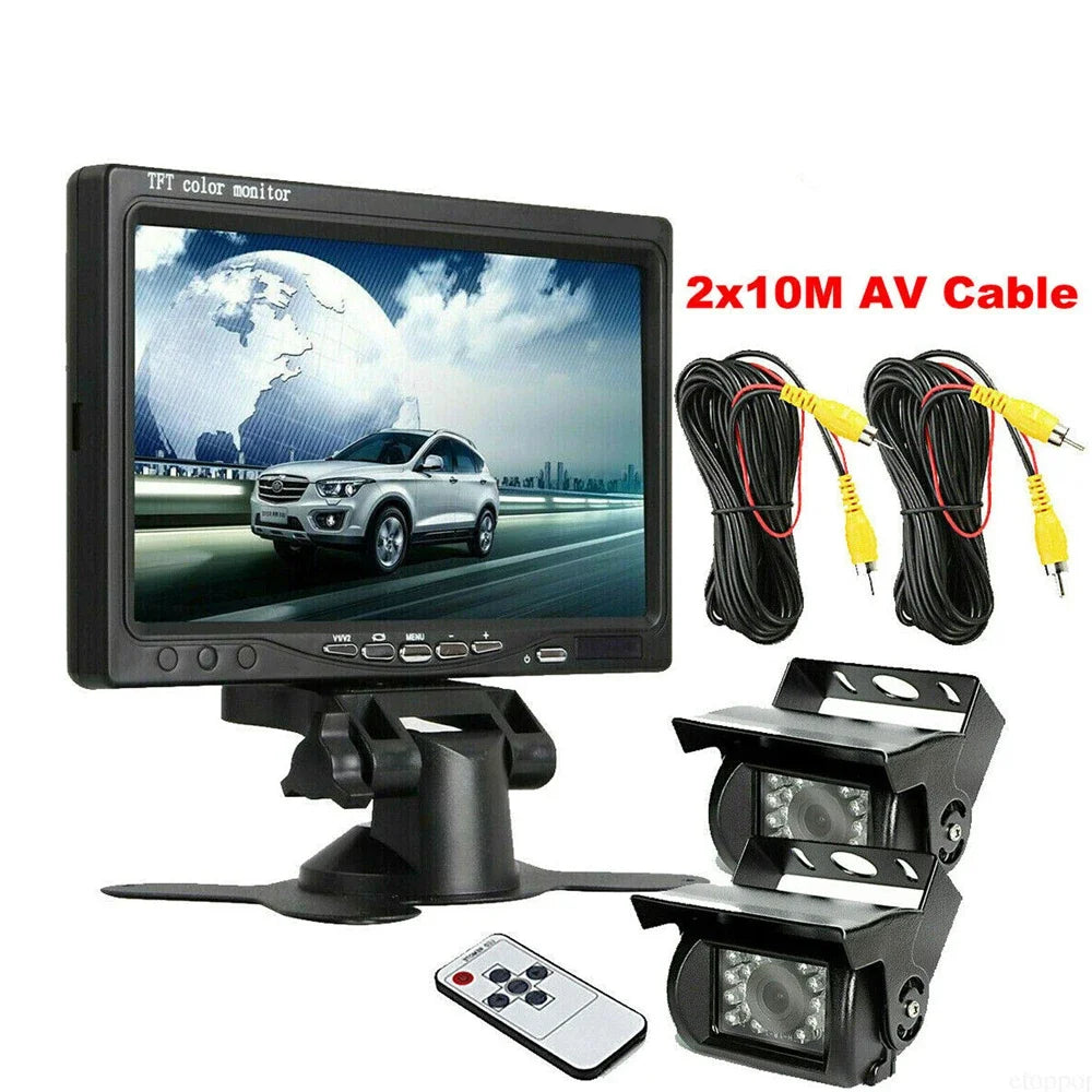 Bileeko 12-24v For RV Truck Bus Van Car IR Back Up Camera Night Vision System 7" Rear View Monitor 10m AV cable