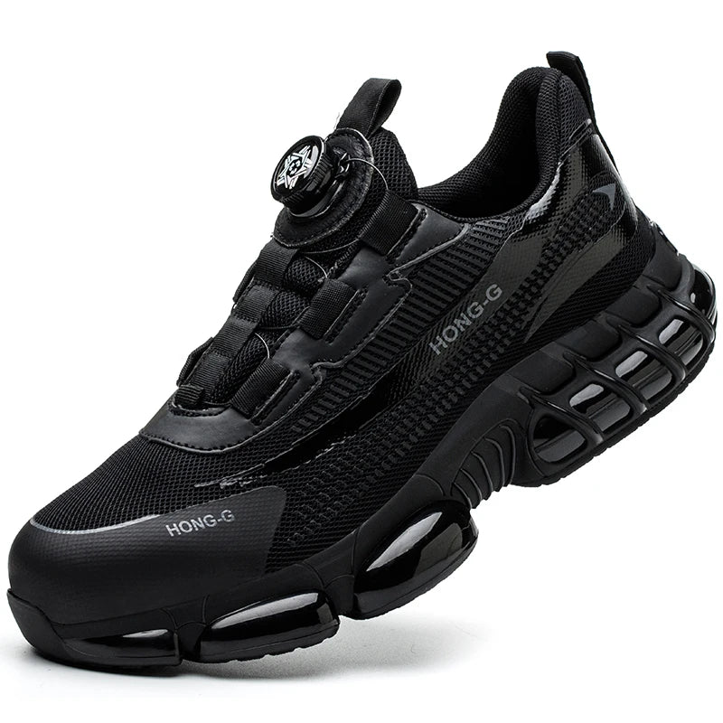 Men's Work Shoes  Rotary Buckle Work Sneakers Protective Shoes Safety Industrial Puncture-Proof Anti-Smash Steel Toe Shoes