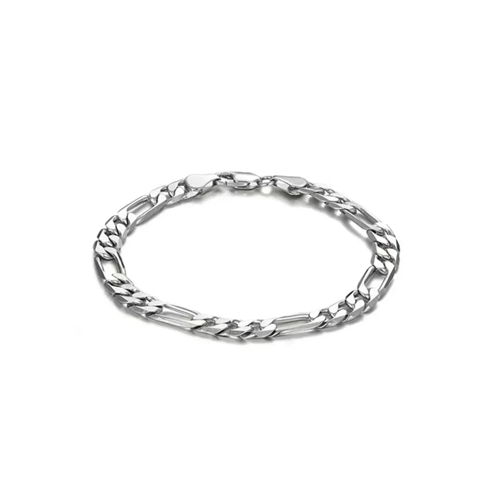 Punk 925 sterling silver 4/6MM 8 Inches Figaro Chain For Men Simple Women Hip Hop Bracelet Jewelry Party Accessories Wholesale