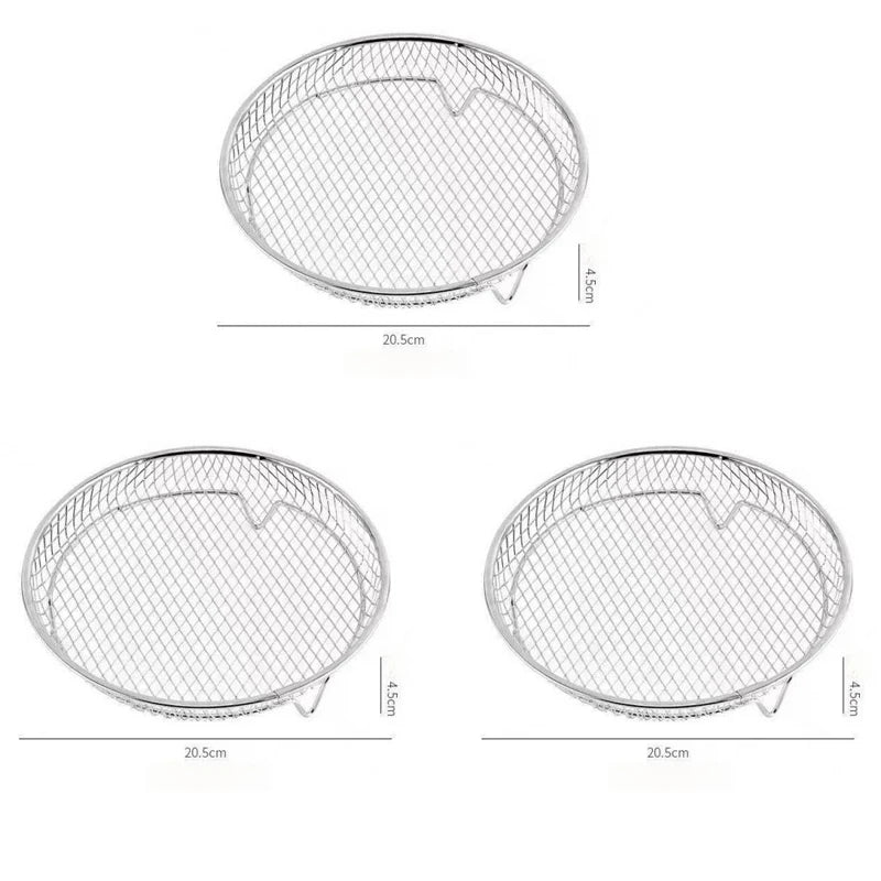 3-piece square air fryer basket set, stackable stainless steel air fryer basket accessories, deep dehydration rack, dishwasher