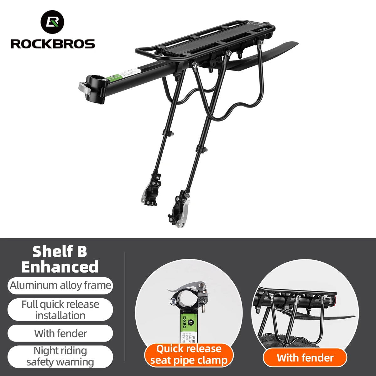 ROCKBROS Aluminum Alloy Bike Rear Cargo Rack, Detachable MTB Bicycle Luggage Carrier