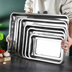 Stainless Steel Barbecue Tea Storage Serving Trays Rectangle Steamed Rice Sausage Plate Grill Meat Restaurant Metal Utensils