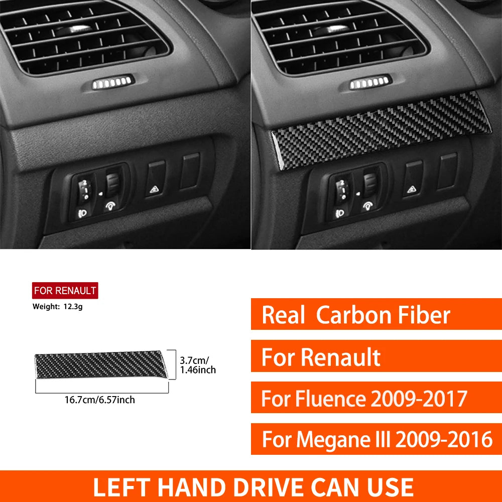 For Renault Fluence Megane 3 RS 2009-2017 Real Carbon Fiber Stickers Central Radio AC/CD Shift Door Panel Car Trim Accessories