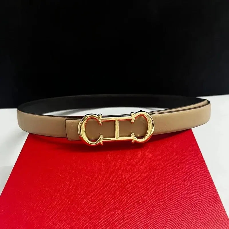 Women's 25mm Belt with Gold Letter Buckle, Jeans Waist Belt, Sizes 95-115cm