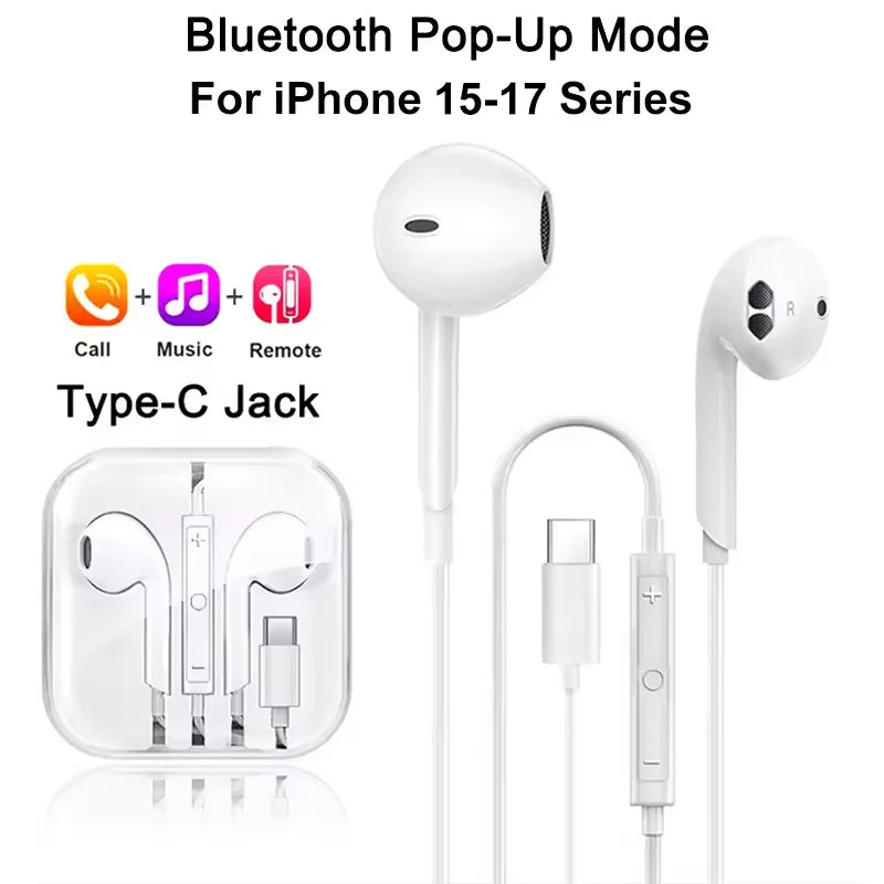 For Apple Type C Wired Headphones For iPhone 11 13 14 15 16 17 Pro Max iPad Laptops Tablet 3.5mm Phone Earphones Stereo Earbuds